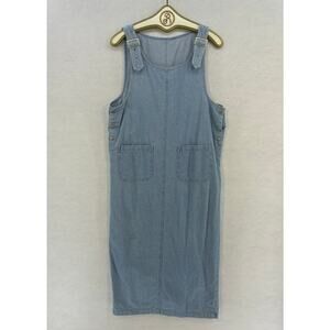 90s Vintage Denim Maxi Dress Women size‎ LARGE Light Buckle Casual Summer Boho